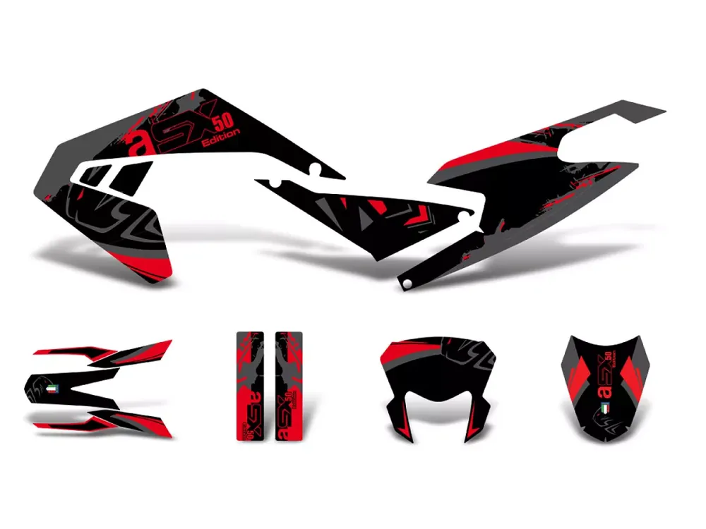 Echt Dekor / Sticker Kit schwarz-rot-grau glänzend für Aprilia SX50 2018- Euro4