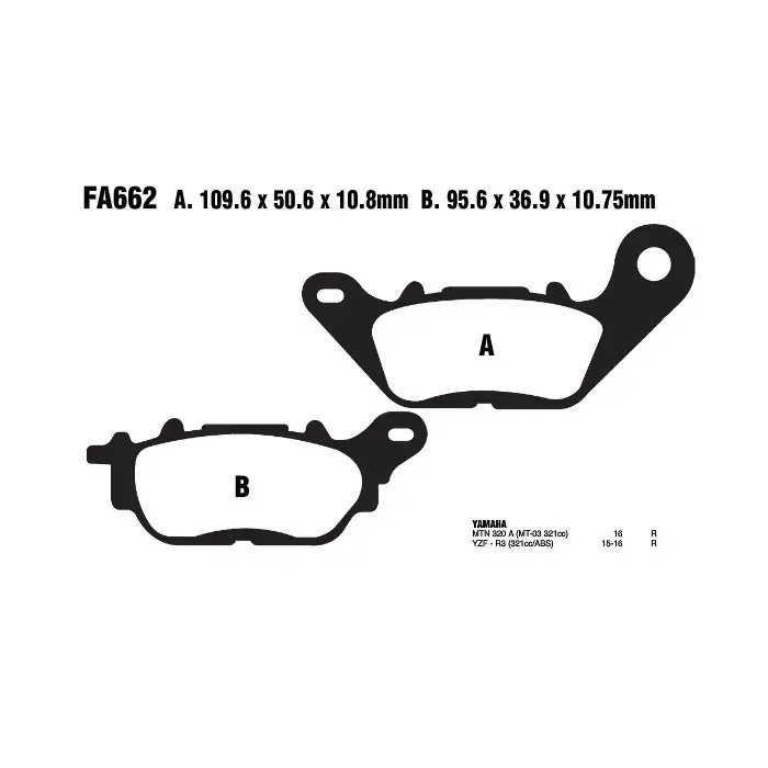 Versand Am Gleichen Tag EBC FA662V Bremsbeläge passend für Yamaha MT-03, X-Max, YZF-R3
