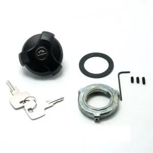 Ausverkauf Tankverschluss Umbau Satz abschließbar Schwarz mit 2 Schlüsseln und Halterung für Piaggio, Vespa, Ciao, Bravo, Si