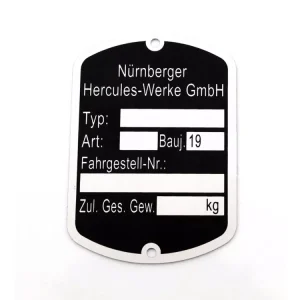 Typenschild MOGA Aluminium 50x35mm Schwarz für Hercules, Prima 1-6, GT, GX, Presto, Pronto, KX 5, Supra 2 D, Optima, MX 1, MF, MP, M 1-5, P 1-3, HR 1 Billig