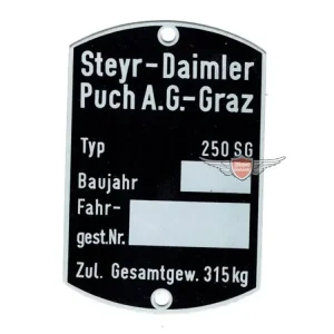Rahmen Typenschild Maße 60 x 40mm für Puch 250 SG Schnäppchen