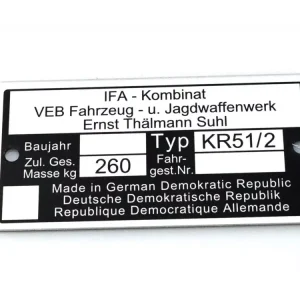 Typenschild Simson für KR 51/2 Moped Mokick Echt