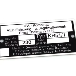 Top-Seller Typenschild Aluminium 73,80mm 37,09mm 0,7mm für Simson Schwalbe KR51/1