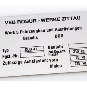 Preisreduziert Typenschild, Aluminium 85mm 60mm 1mm für Simson Duo 4/