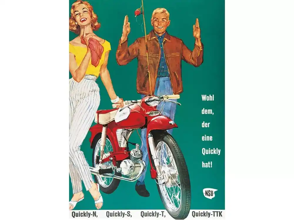 Sichere Zahlung Werbeplakat NSU Quick 42cm 29cm für NSU Quickly N, Quickly S, Quickly T, Quickly TTK
