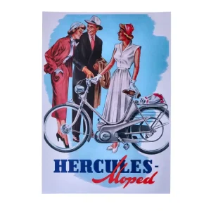 Kostenloser Rückversand Werbeplakat für Hercules Moped mit Zündapp Motor, Typ 213, 50er Jahre