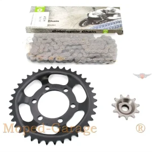 Kettensatz Esjot 1 Satz (3-teilig) 114 Glieder Ritzel Z11, Kettenrad Z38 für Zündapp, Sport Combinette Typ 515 Markenprodukt