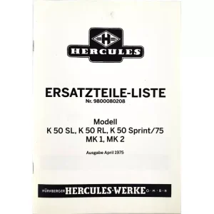 Günstig Ersatzteilliste Teile Katalog 1975 für Hercules K 50 RL SL MK 1 MK 2 Sprint Moki