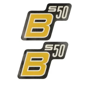 Markenware Schriftzug S50 B Folie / Aufkleber schwarz-gelb-weiß 2 Stück für Simson S50