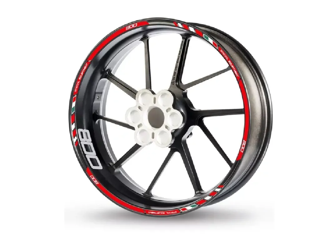 Felgenrandaufkleber rot-weiß passend für 800 ccm Motorräder Neuheit
